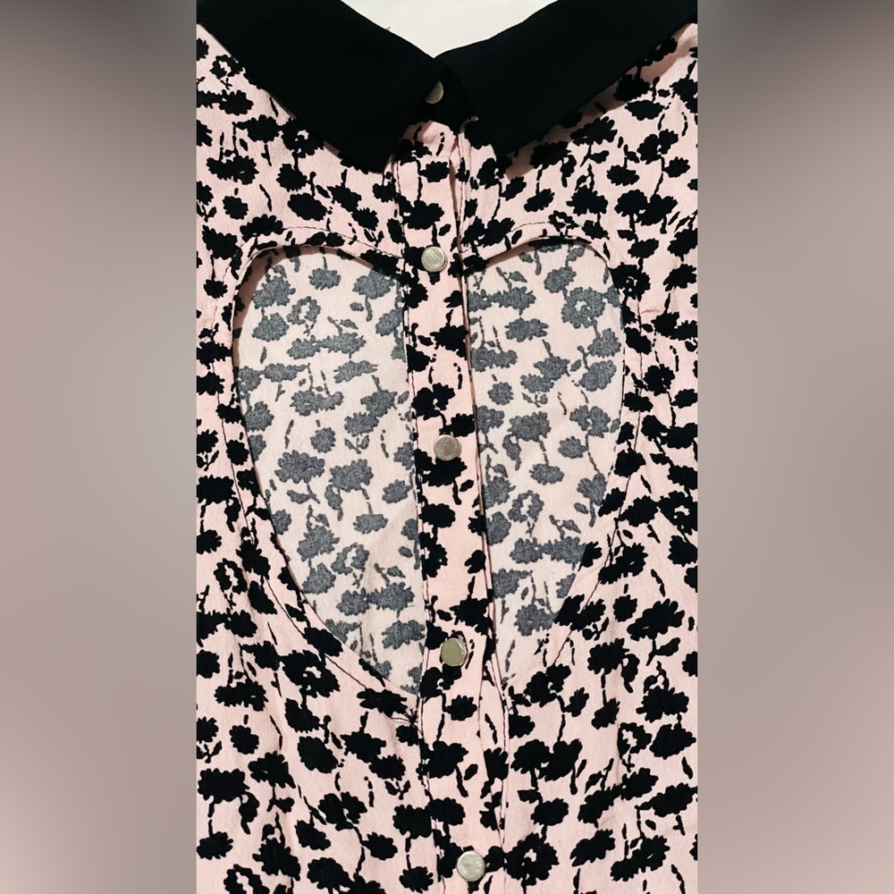 Forever 21 - Pink and Black Button Up with Heart Cutout | M